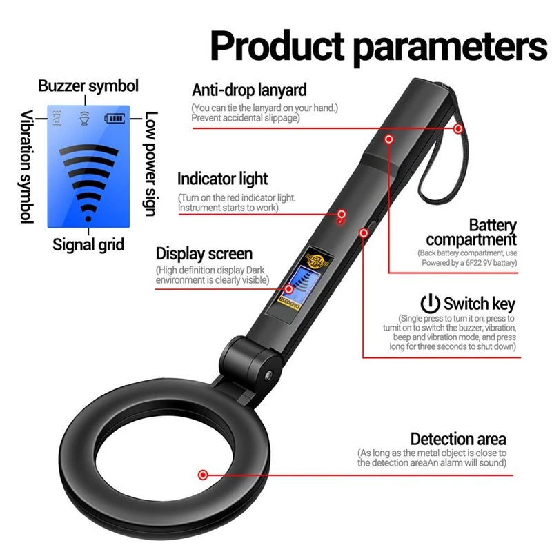 Portable Handheld Metal Detector – High-Sensitivity Security Scanner with LCD & Vibration Alerts