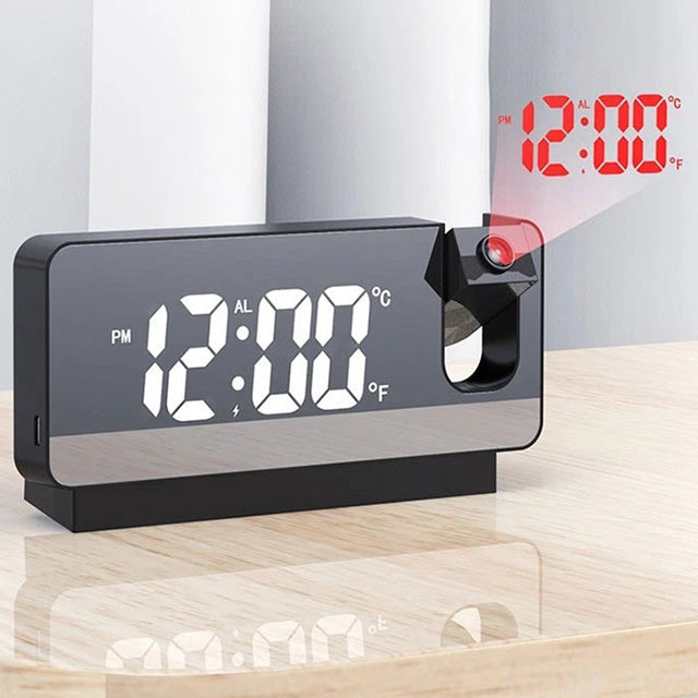 Projection Alarm Clock – LED Display 180° Projector Temp Snooze Night Mode Mains Powered