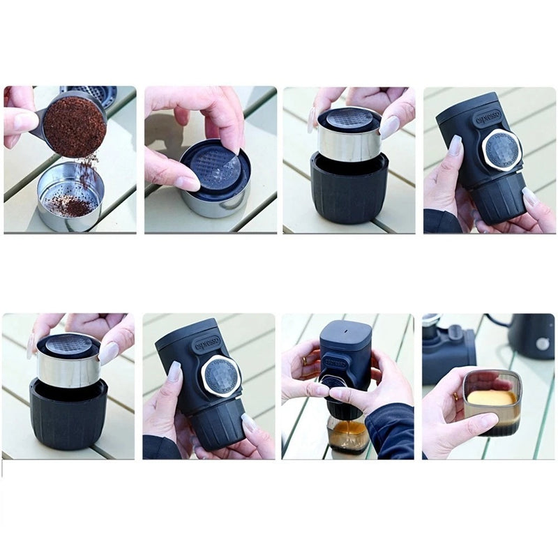 Portable Hand-Press Espresso Maker – Compact Coffee Machine for Capsules & Ground Powder