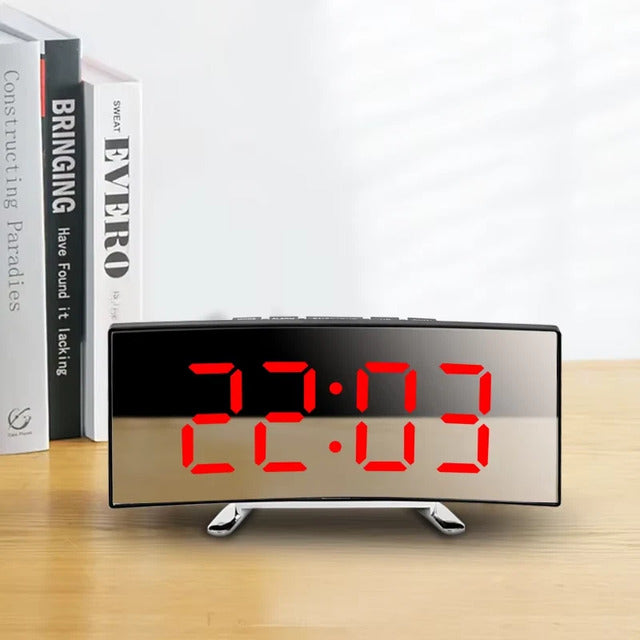 Digital Mirror Alarm Clock – LED Display USB Charging Snooze 12/24H Battery Backup