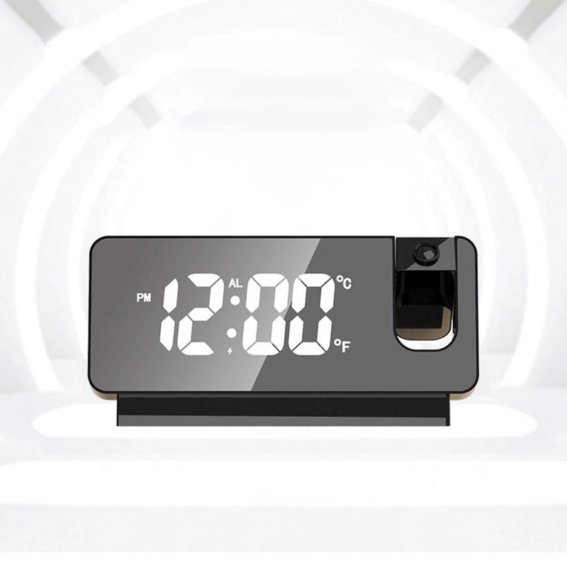 Projection Alarm Clock – LED Display 180° Projector Temp Snooze Night Mode Mains Powered