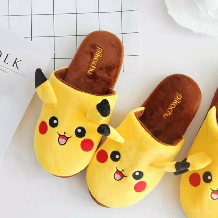 Pokémon Pikachu Plush Winter Slippers – Warm Non-Slip House Shoes for Women