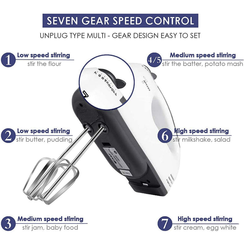 7-Speed Electric Hand Mixer – Portable Handheld Mixer with 4 Stainless Steel Beaters