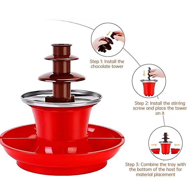 Mini Chocolate Fountain – 3-Tier Electric Fondue Set Stainless Steel for Parties & Events
