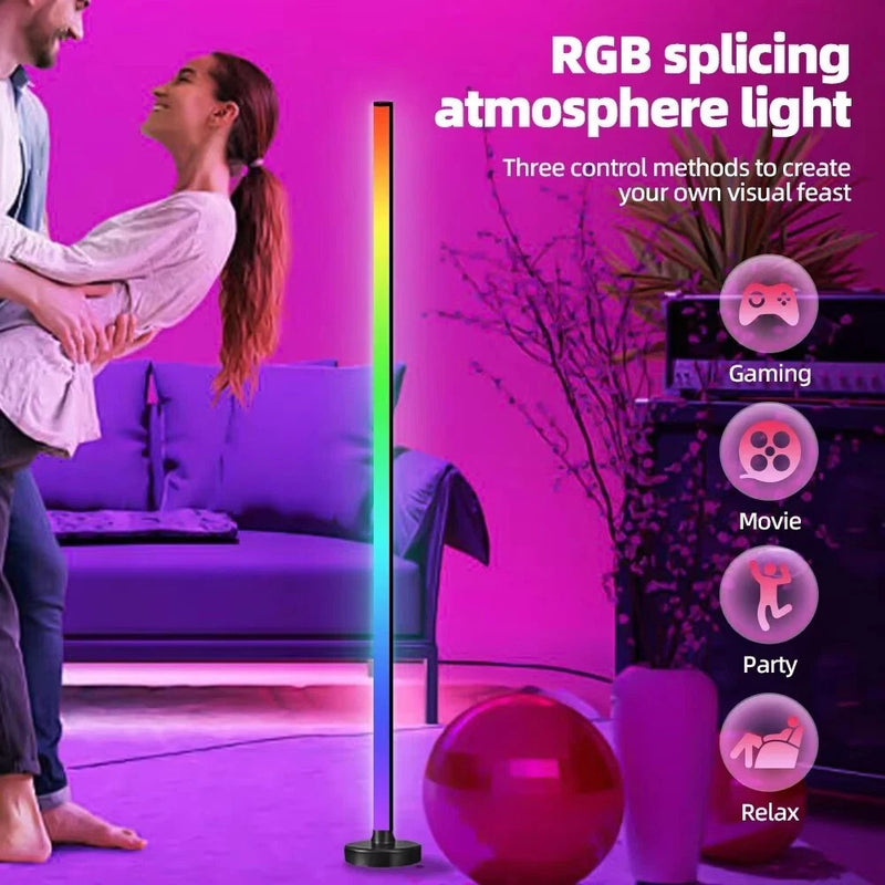 Smart LED Corner Floor Lamp – 122cm RGB Dimmable Modern Light with Remote & App Control