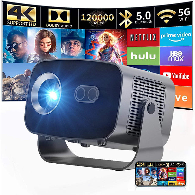 Smart WiFi Bluetooth Projector – 4K Support HDR10 Android 13 Auto Keystone & Focus