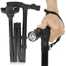 Folding Walking Stick with Light – Telescopic Double Handle Trekking Pole for Seniors