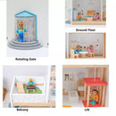 Wooden Dollhouse Villa – 3-Story Dream House with Elevator Balcony Furniture & 3 Dolls