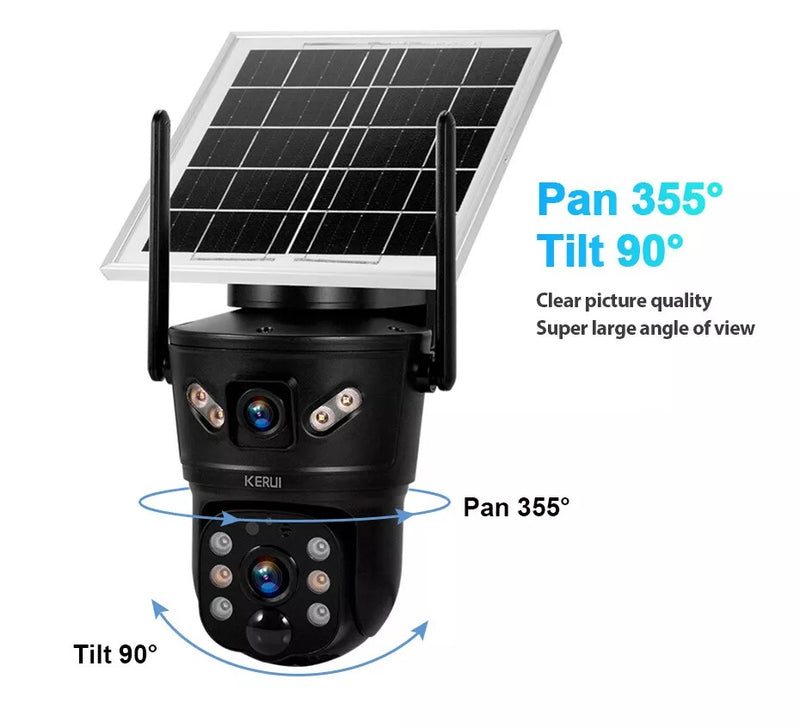 Solar-Powered 4G WiFi Security Camera – Rotating Dual Lens with Night Vision and Motion Detection