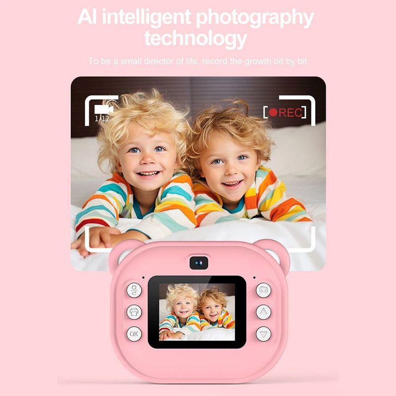 Kids 1080P Digital Camera with Thermal Printer – 2.4” IPS Screen Auto Focus Includes 2 Print Paper Rolls