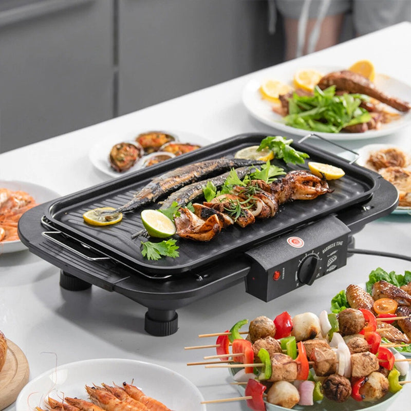 220V Portable Electric BBQ Grill – Smokeless Non-Stick BBQ Griddle for Home Cooking