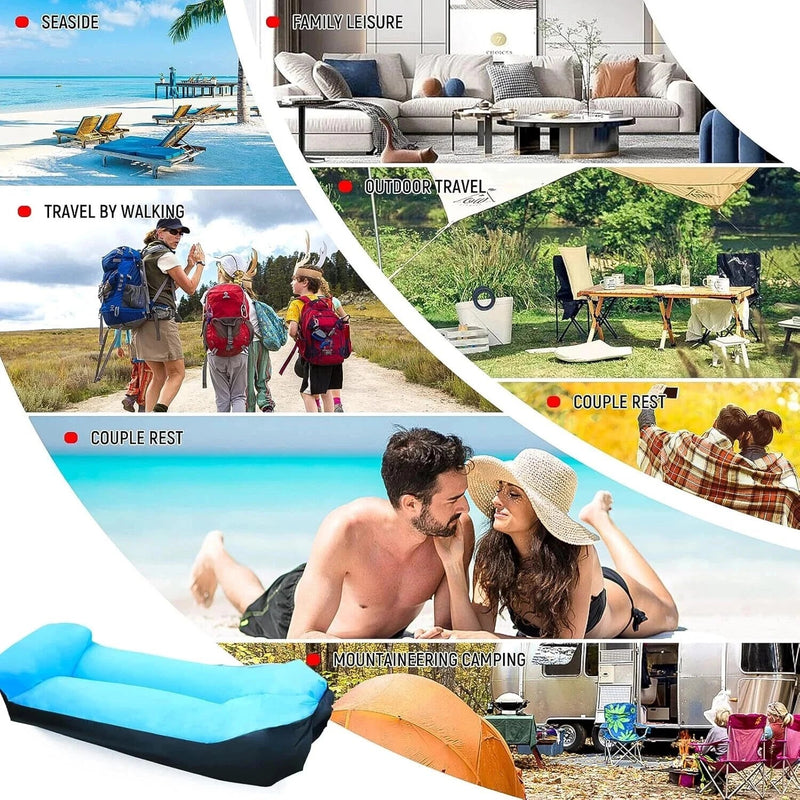 Inflatable Sun Lounger Air Sofa – Portable Couch with Headrest & Carry Bag