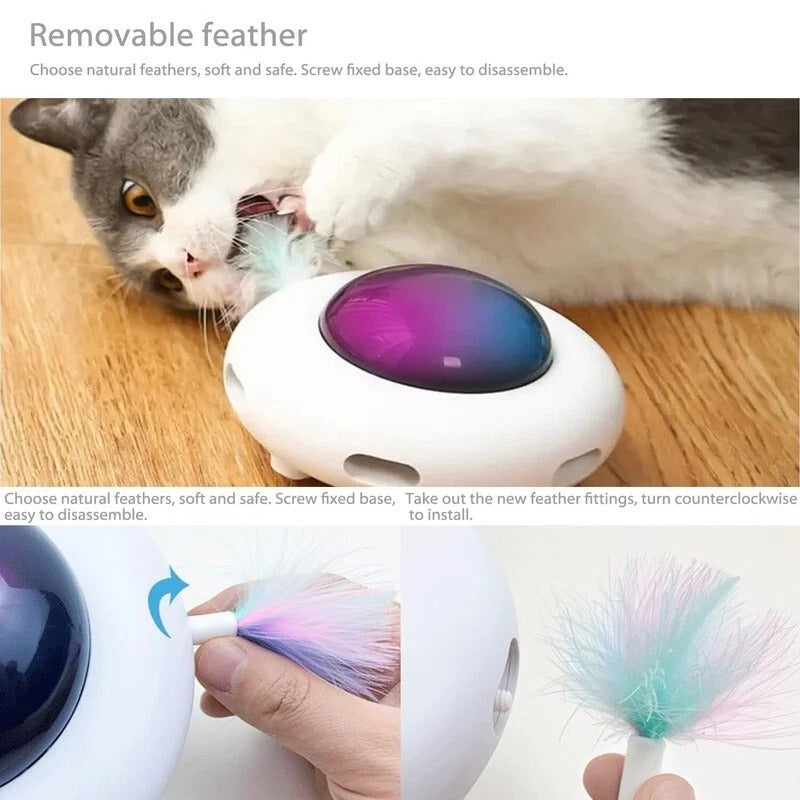 Smart Electric UFO Cat Toy – Interactive Automatic Feather & Spring Turntable Toy