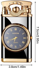 2-in-1 Pocket Lighter with Clock – Refillable Windproof Torch Sturdy Metal Build