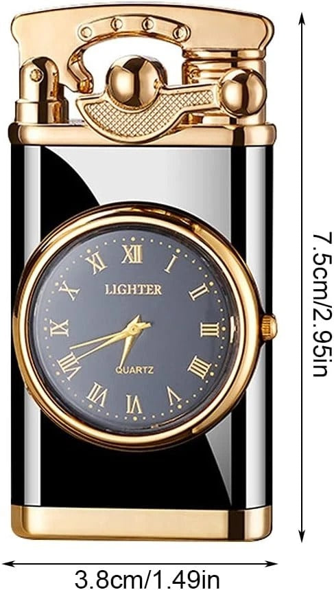 2-in-1 Pocket Lighter with Clock – Refillable Windproof Torch Sturdy Metal Build