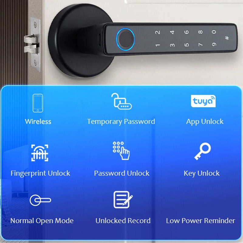 Smart Fingerprint Door Lock Handle – Tuya App Bluetooth & Password Access