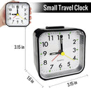 Silent Sweep Square Analog Alarm Clock – Battery Powered Non-Ticking with Snooze & Light