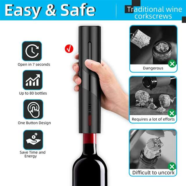 Rechargeable Wine Bottle Opener – Electric Corkscrew with Foil Cutter